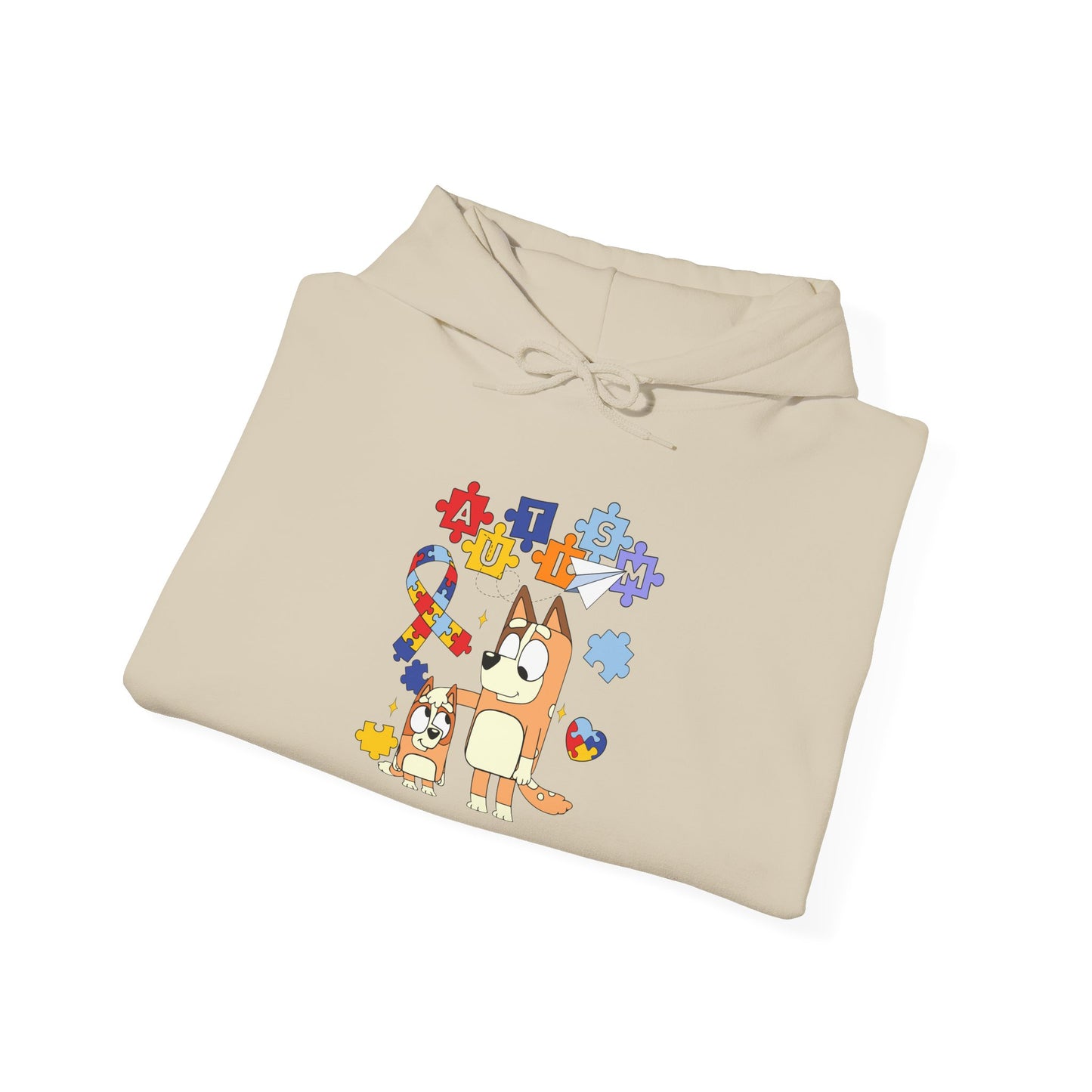 Bluey Puzzle Pieces Hoodie — Cute Bluey & Bingo Autism Awareness Sweatshirt