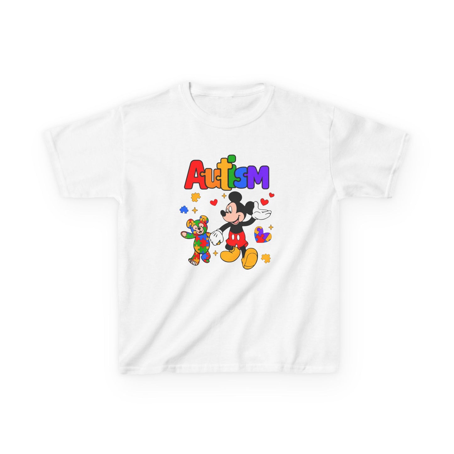 Kids Autism Awareness T‑Shirt — Colorful Puzzle & Friendly Character Design