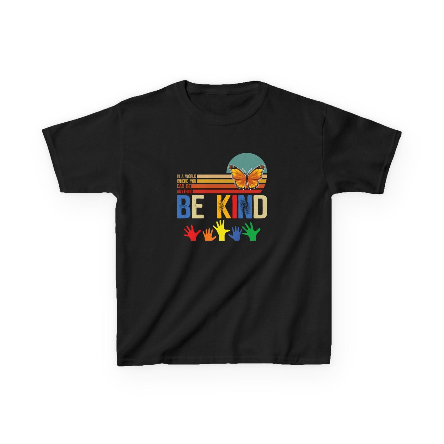 Be Kind Kids Heavy Cotton Tee - Colorful Butterfly Design