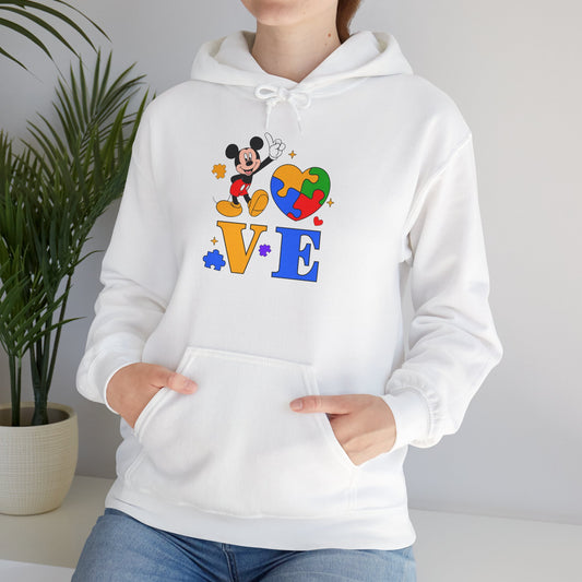 Love Autism Puzzle Heart Hoodie — Mickey Mouse Autism Awareness Sweatshirt