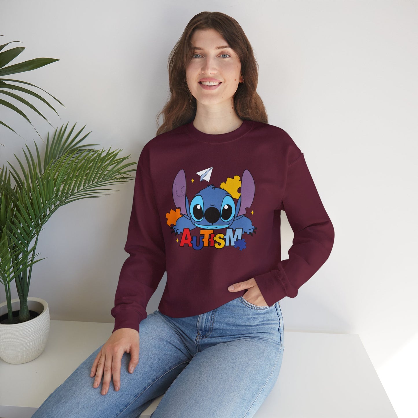 Autism Awareness Crewneck Sweatshirt — Colorful Puzzle Design