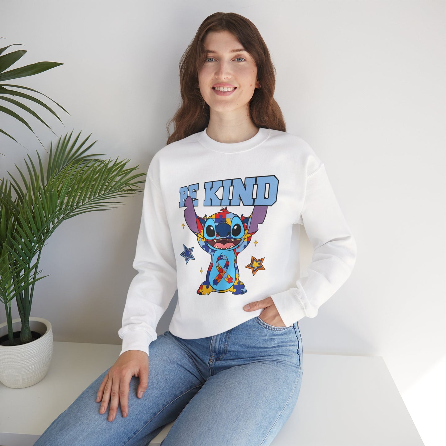 Be Kind Crewneck Sweatshirt — Cute Colorful Cartoon Character Graphic