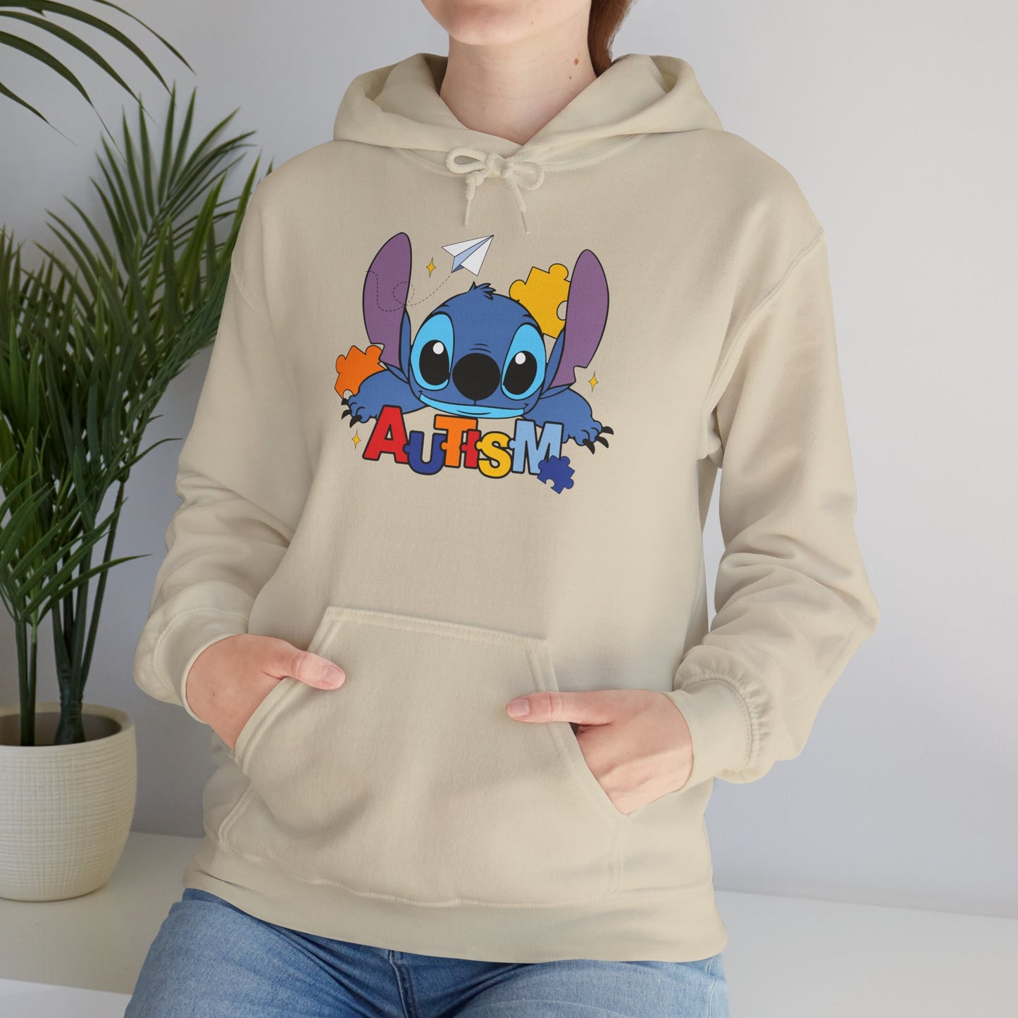 Autism Awareness Hoodie — Cute Cartoon Character with Puzzle Pieces