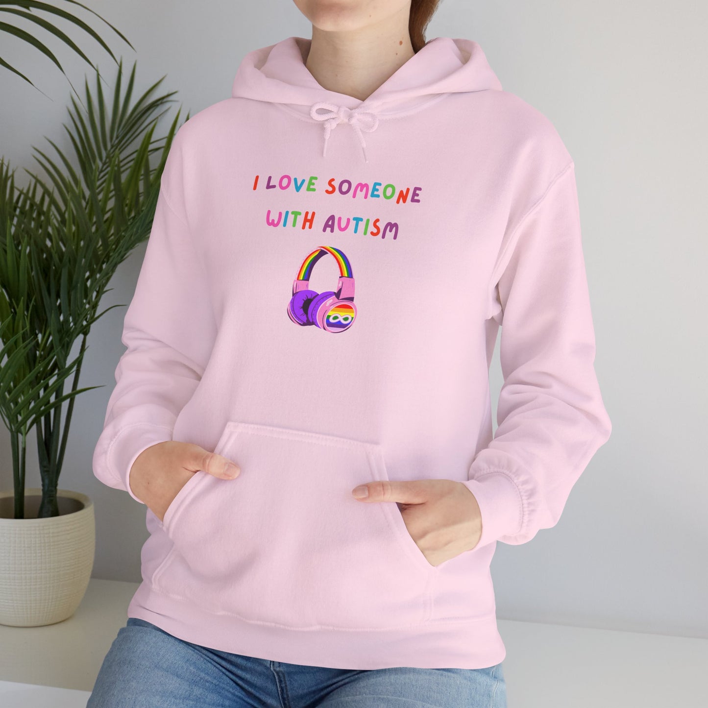 Autism Support Hoodie — "I Love Someone With Autism" Colorful Headphones Design