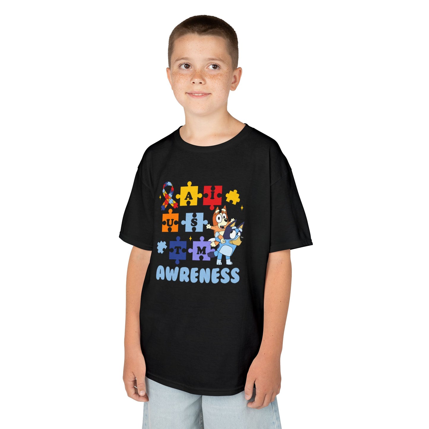 Kids Autism Awareness Puzzle Tee — Colorful Ribbon & Puzzle Pieces Design