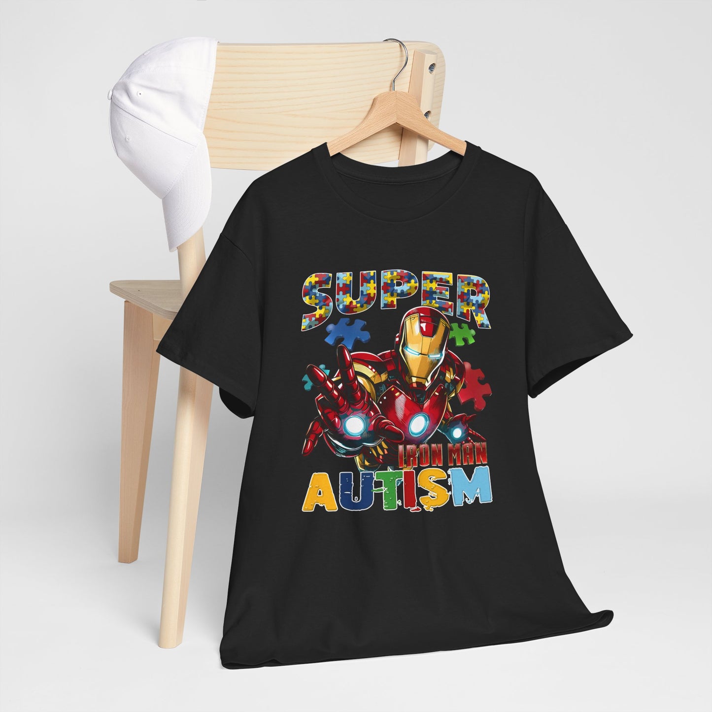Autism Awareness Iron Man Tee — “Super Autism” Puzzle Piece Superhero Shirt