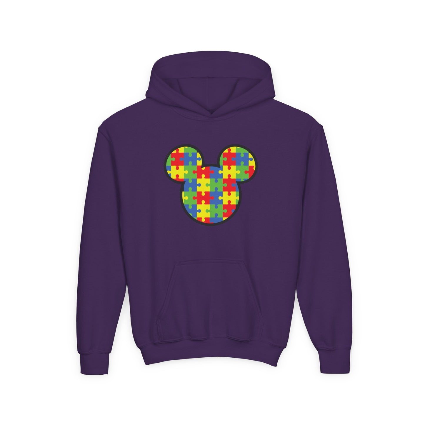 Colorful Puzzle Mickey Mouse Youth Hoodie - Perfect for Autism Awareness