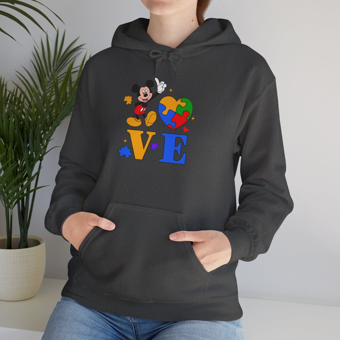 Love Autism Puzzle Heart Hoodie — Mickey Mouse Autism Awareness Sweatshirt