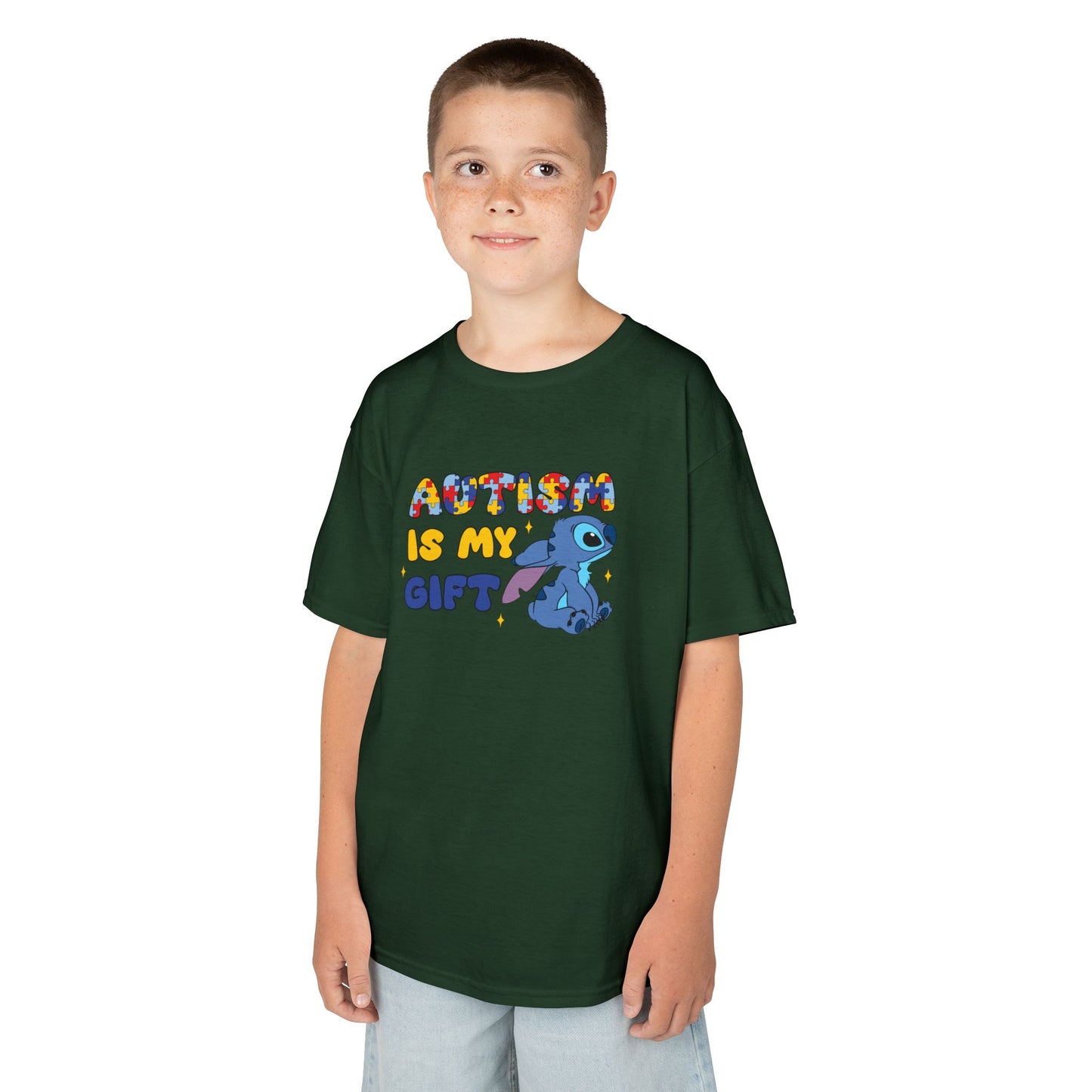 Kids T-Shirt — "Autism Is My Gift" Colorful Puzzle Heart Design