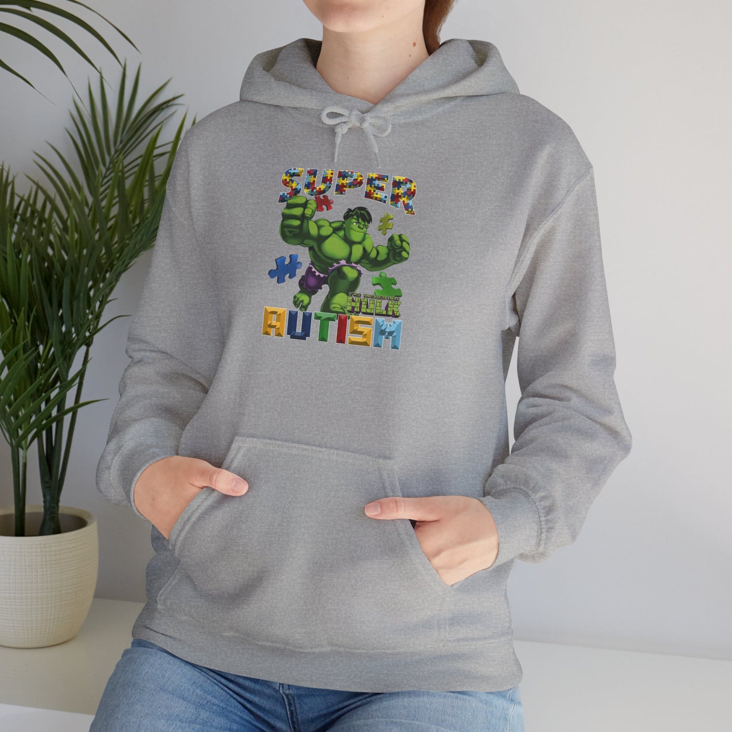 Autism Superhero Hoodie — "Super 4 Autism" Puzzle-Pattern Support Pullover