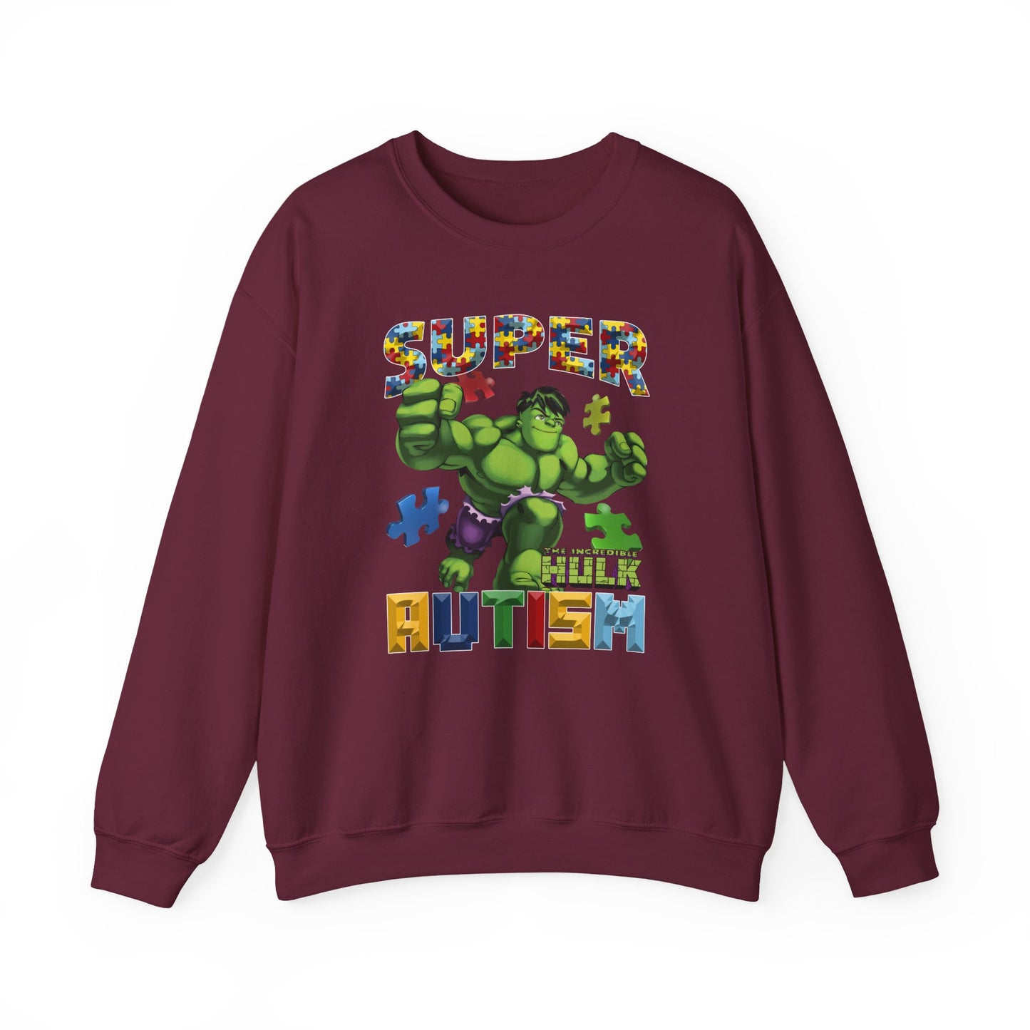 Autism Superhero Sweatshirt — "Super Autism" Puzzle-Print Crewneck