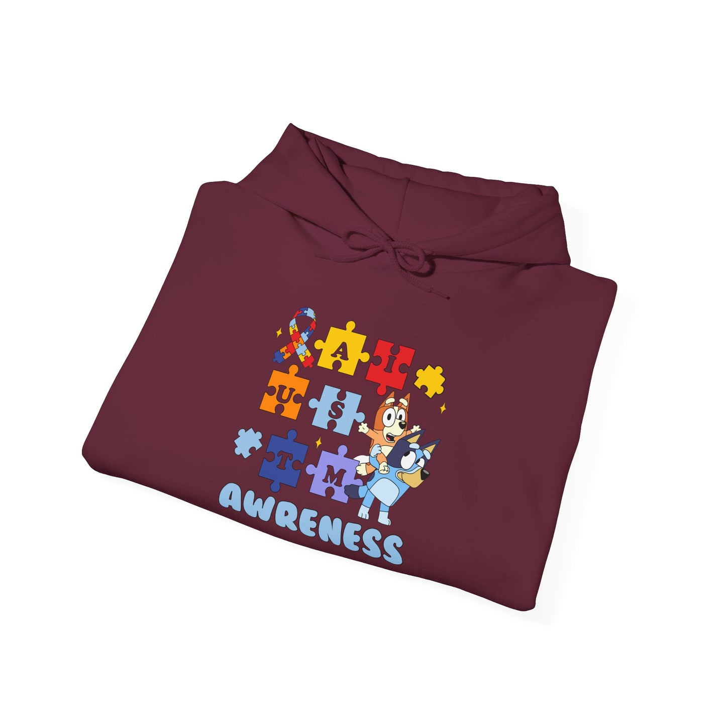 Autism Awareness Hoodie – Bluey Puzzle Ribbon Design