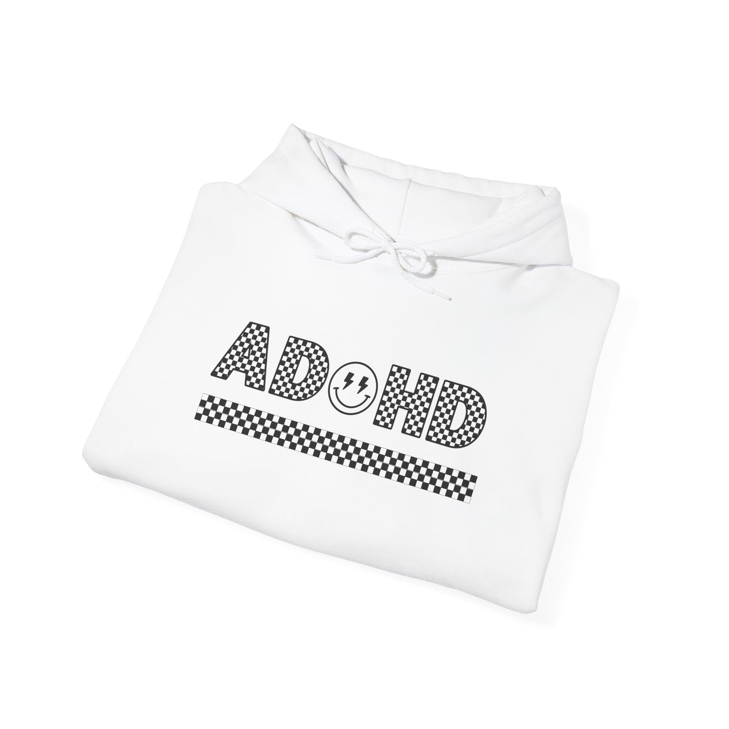 ADHD Smile Checkerboard Hoodie — Retro Graphic ADHD Awareness Pullover