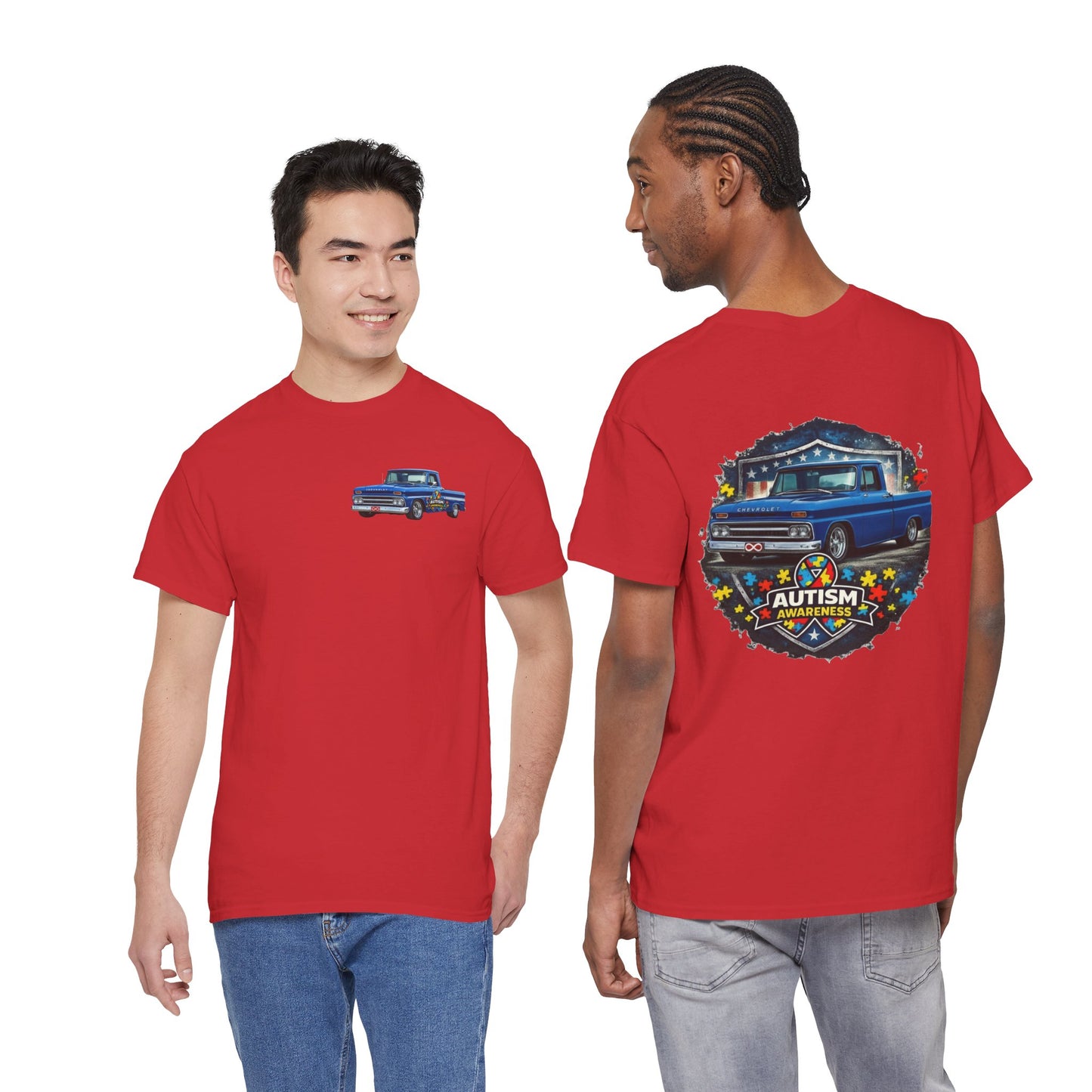 Tim’s Truck Tee- Autism Awareness Truck T-Shirt — Vintage Pickup Puzzle Ribbon Tee