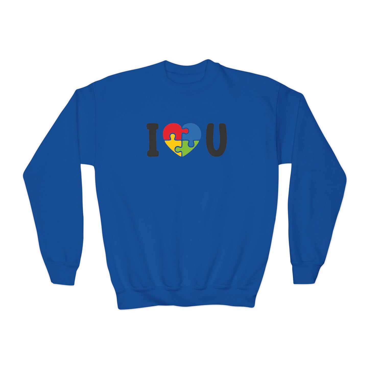 Colorful I  U Puzzle Heart Youth Crewneck Sweatshirt