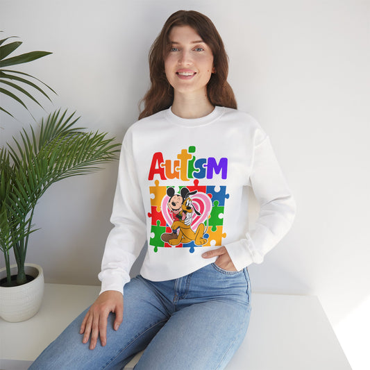 Autism Puzzle Heart Crewneck Sweatshirt — Support Awareness Graphic Sweatshirt