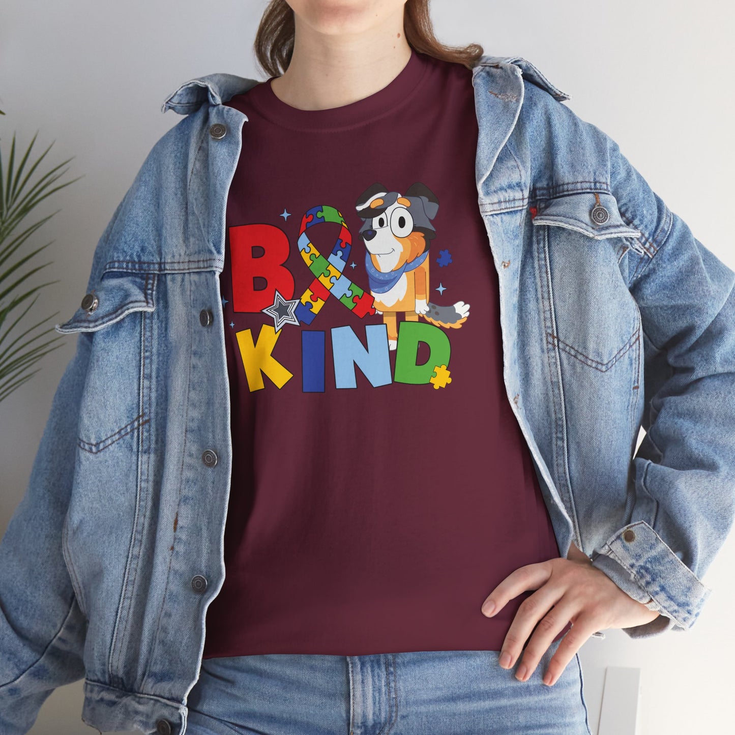 Be Kind Bluey Family T-Shirt — Colorful Rainbow Letters with Cute Design
