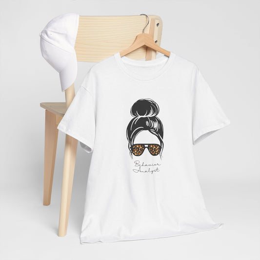 Graphic Tee — Messy Bun Sunglasses Leopard Print "Behavior Analyst"