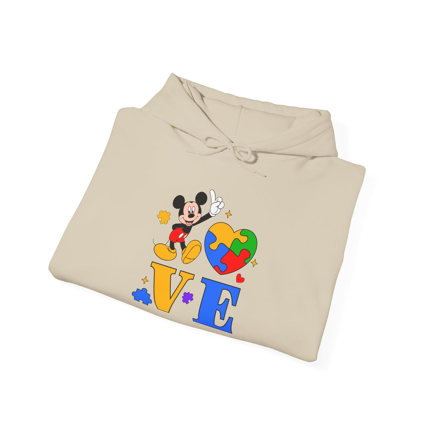Love Autism Puzzle Heart Hoodie — Mickey Mouse Autism Awareness Sweatshirt