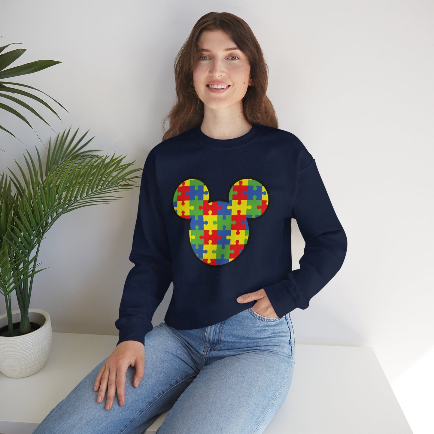 Colorful Puzzle Mickey Mouse Crewneck Sweatshirt
