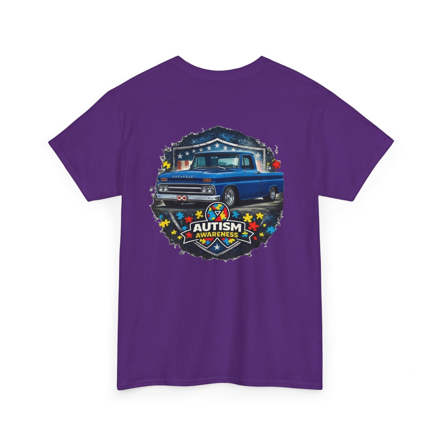 Tim’s Truck Tee- Autism Awareness Truck T-Shirt — Vintage Pickup Puzzle Ribbon Tee