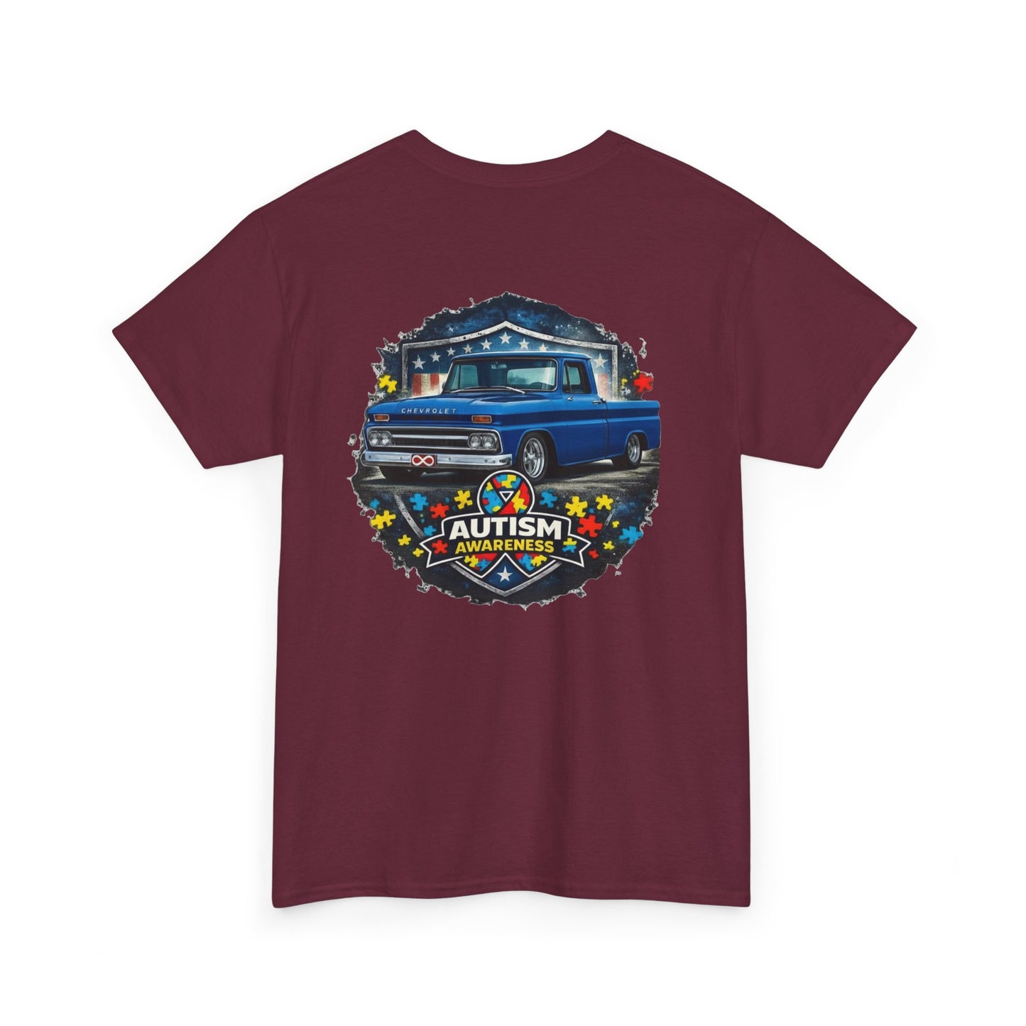 Tim’s Truck Tee- Autism Awareness Truck T-Shirt — Vintage Pickup Puzzle Ribbon Tee