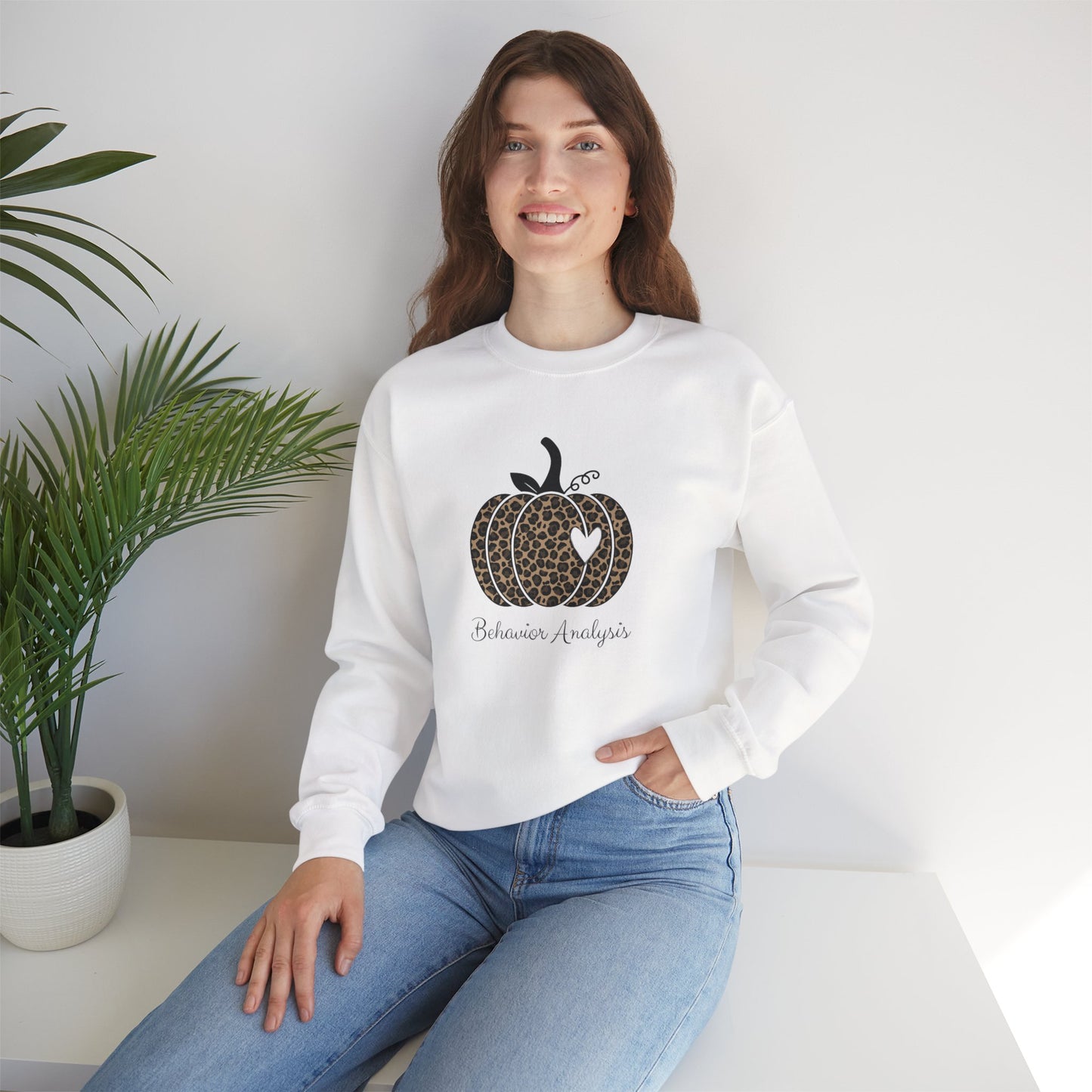 Leopard Pumpkin Crewneck Sweatshirt — ‘Behavior Analyst’ Rustic Graphic Pullover