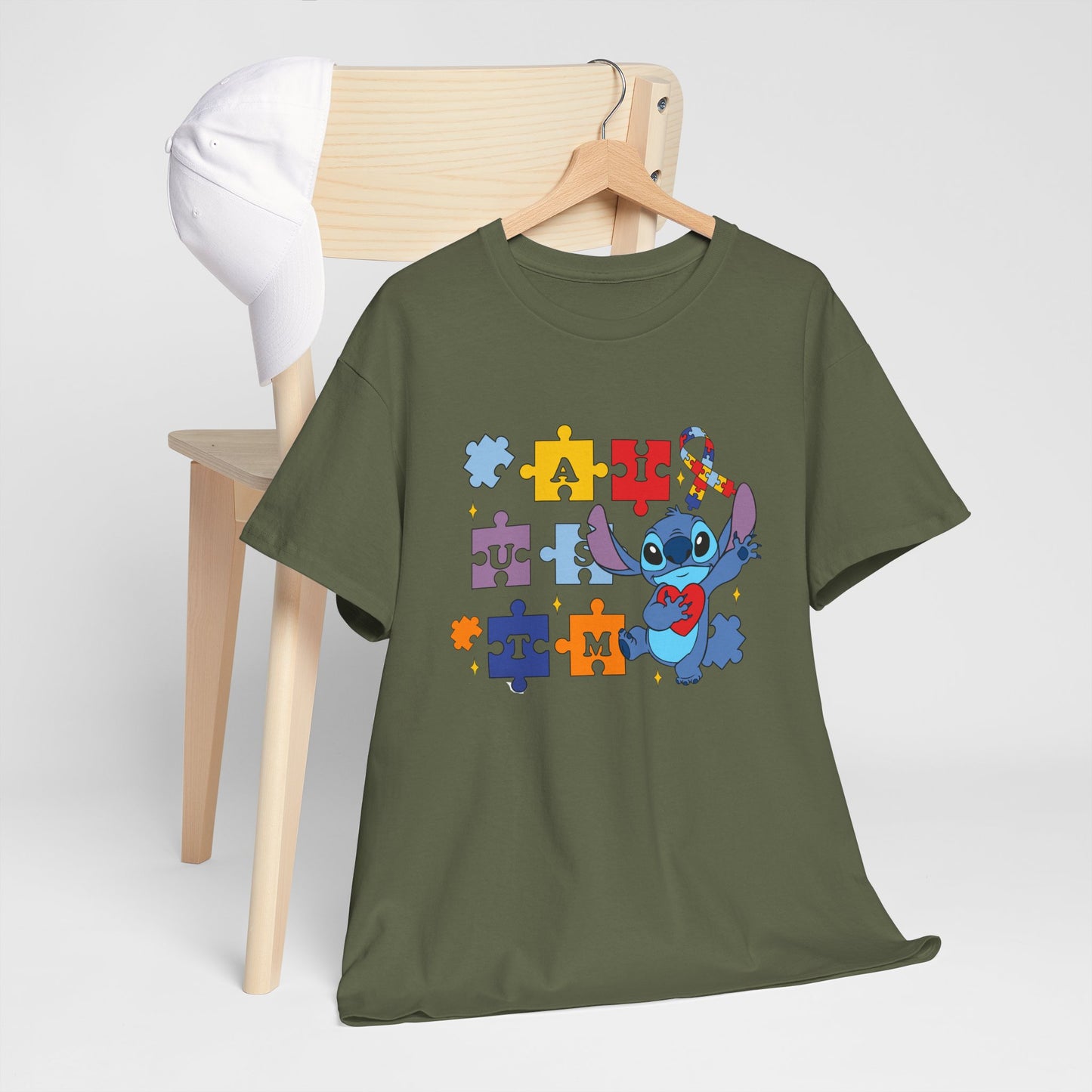 Autism Awareness Puzzle Heart Tee - Cute Blue Alien Character