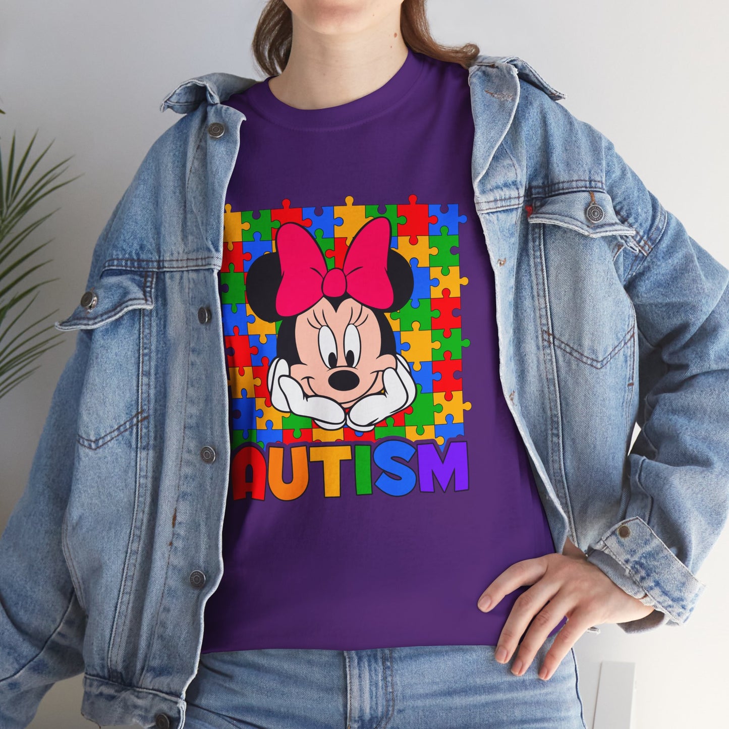 Autism Awareness T-Shirt — Colorful Puzzle Heart Minnie Design