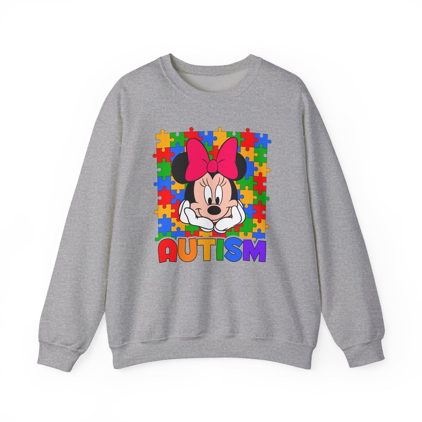 Autism Awareness Sweatshirt — Rainbow Puzzle Heart Character Design