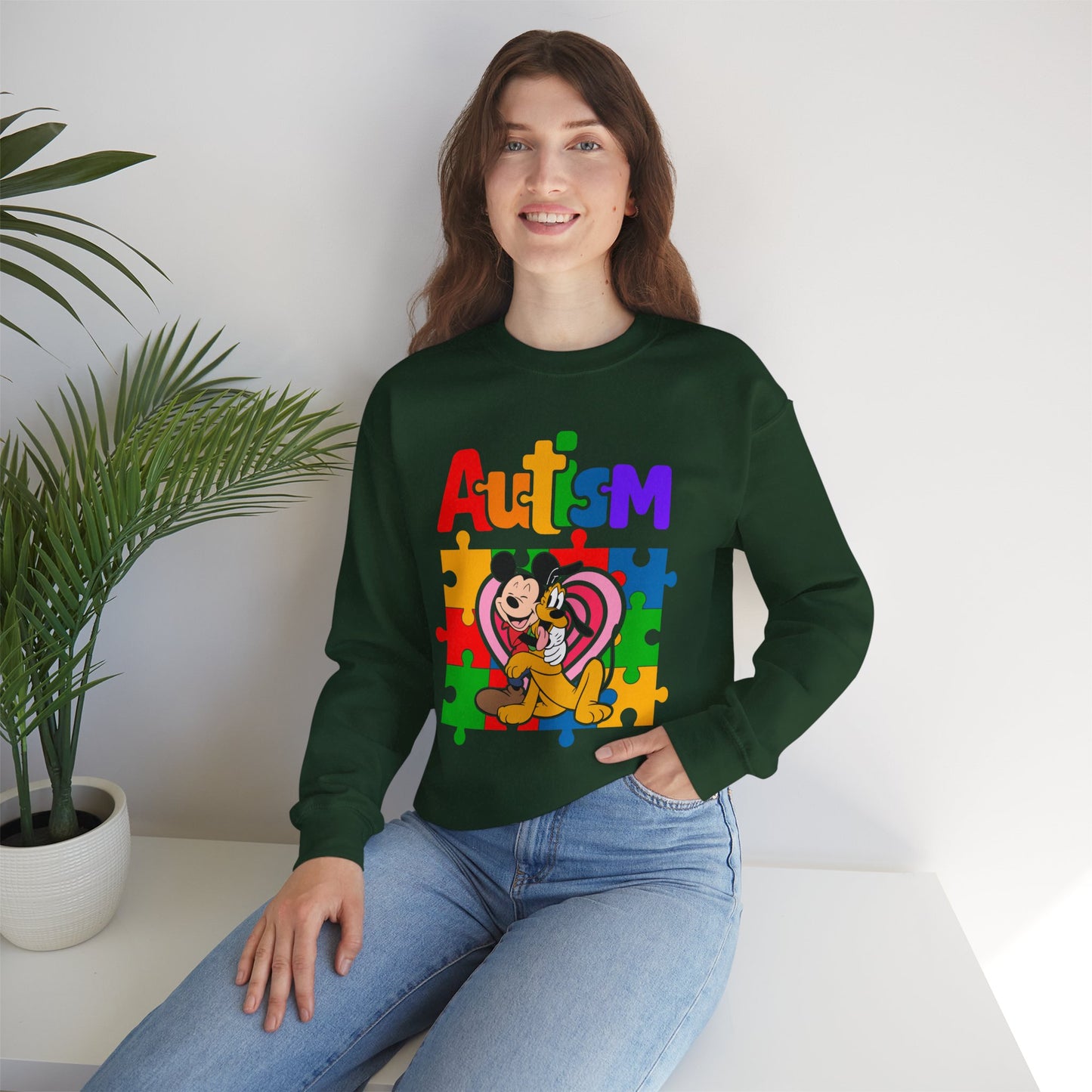 Autism Puzzle Heart Crewneck Sweatshirt — Support Awareness Graphic Sweatshirt
