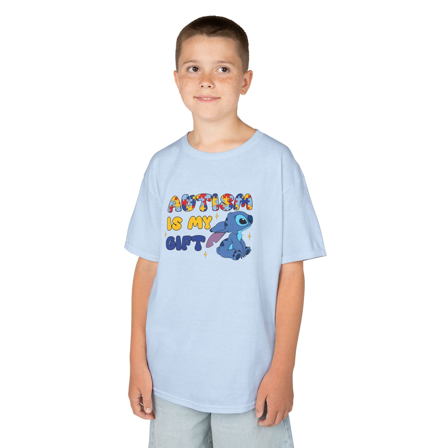 Kids T-Shirt — "Autism Is My Gift" Colorful Puzzle Heart Design