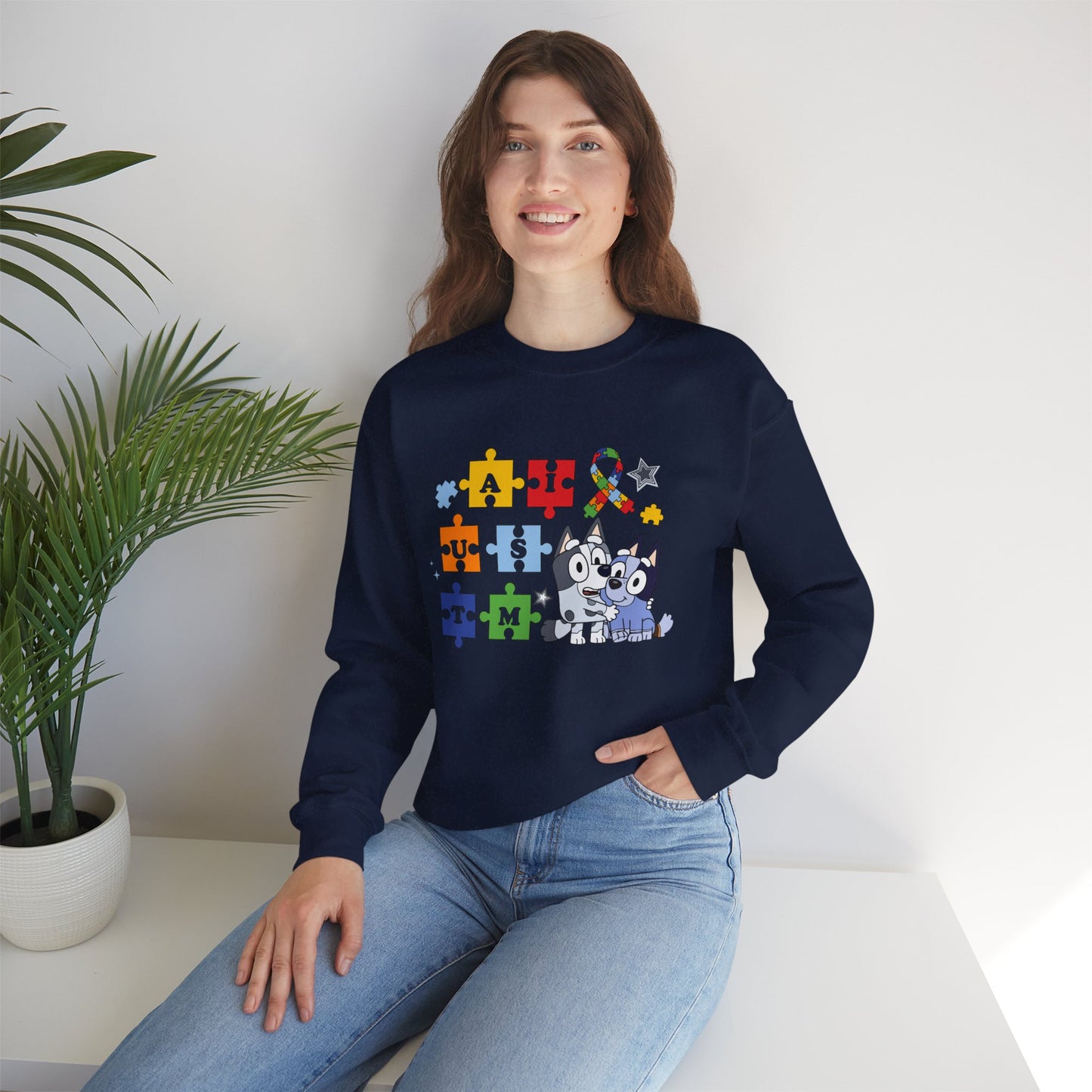 Autism Puzzle Paw Crewneck Sweatshirt — Bluey-Inspired Support Tee