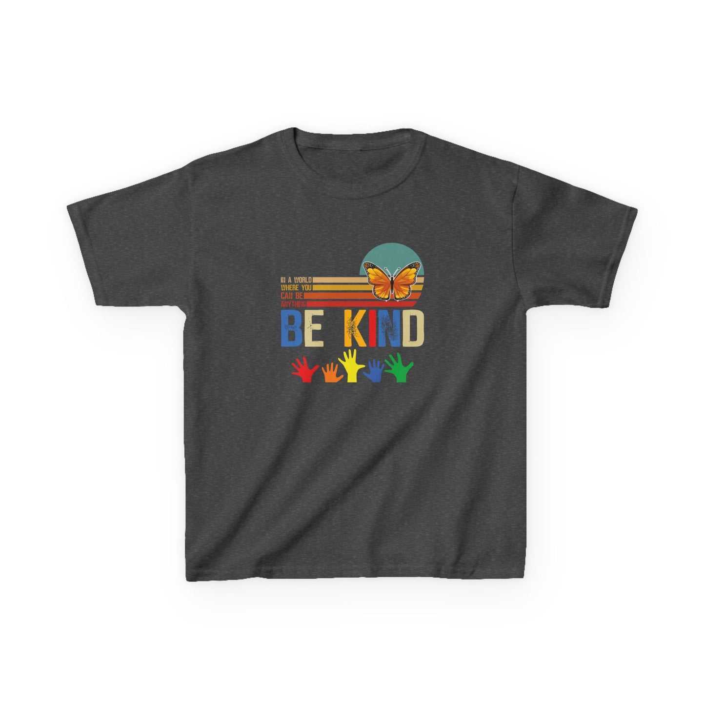 Be Kind Kids Heavy Cotton Tee - Colorful Butterfly Design