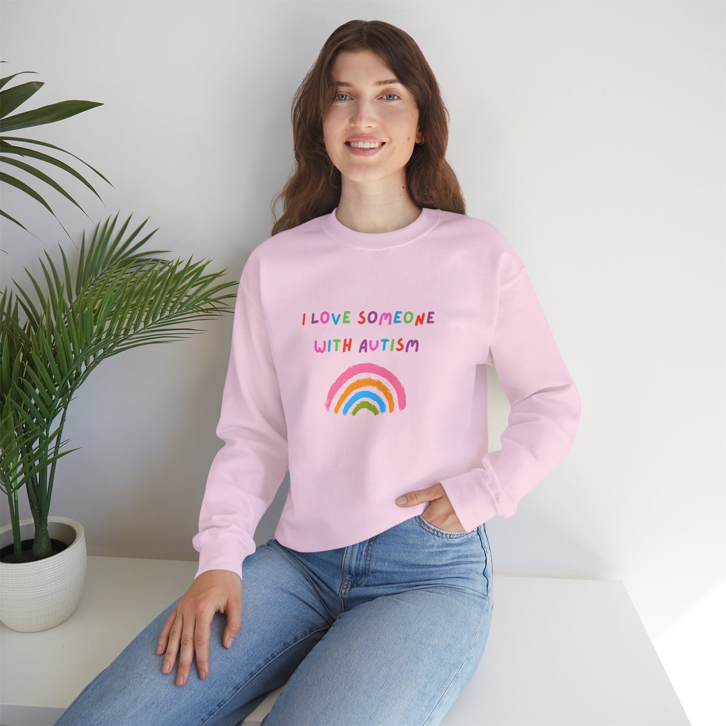 Autism Awareness Sweatshirt - "I Love Someone With Autism" Rainbow Crewneck