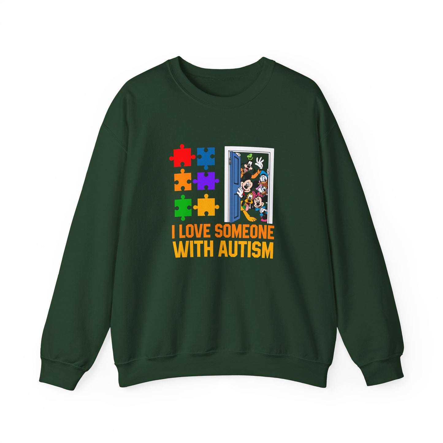 Autism Awareness Crewneck Sweatshirt — "I Love Someone With Autism" Puzzle Heart Design