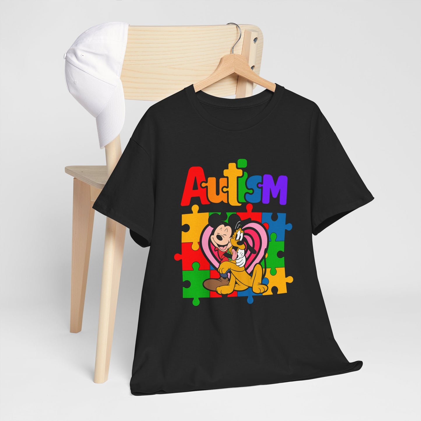 Autism Awareness Puzzle Heart T-Shirt — Colorful Mickey Support Tee