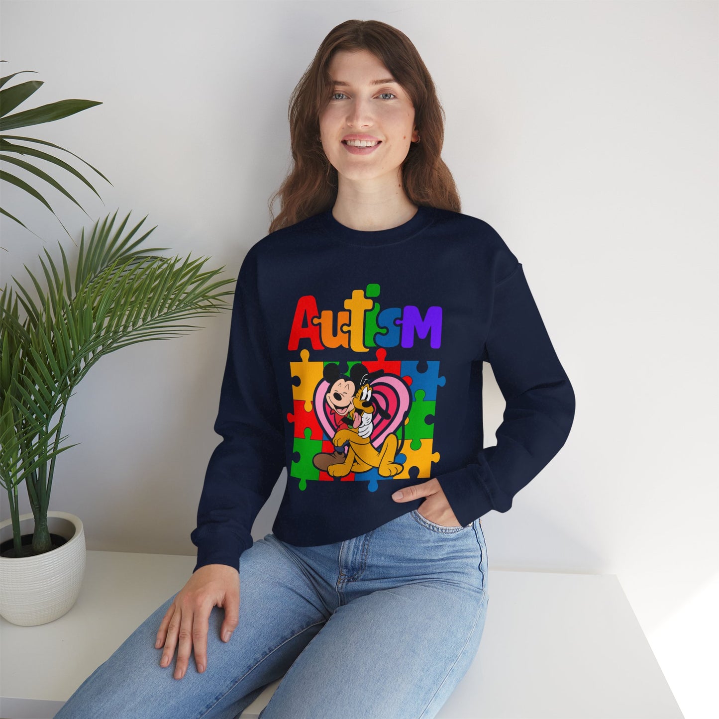 Autism Puzzle Heart Crewneck Sweatshirt — Support Awareness Graphic Sweatshirt