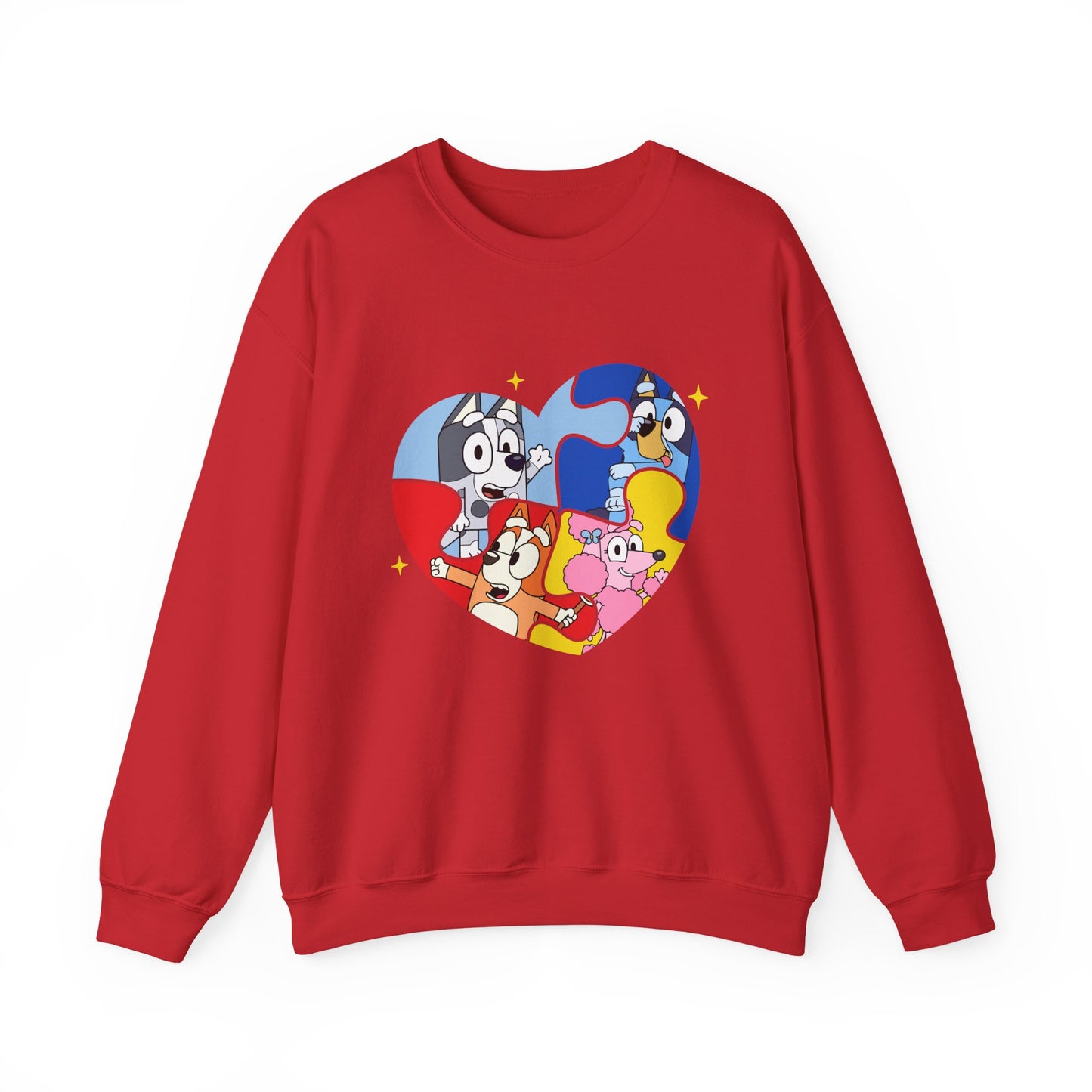 Cartoon Heart Crewneck Sweatshirt — Cute Colorful Character Patch Design