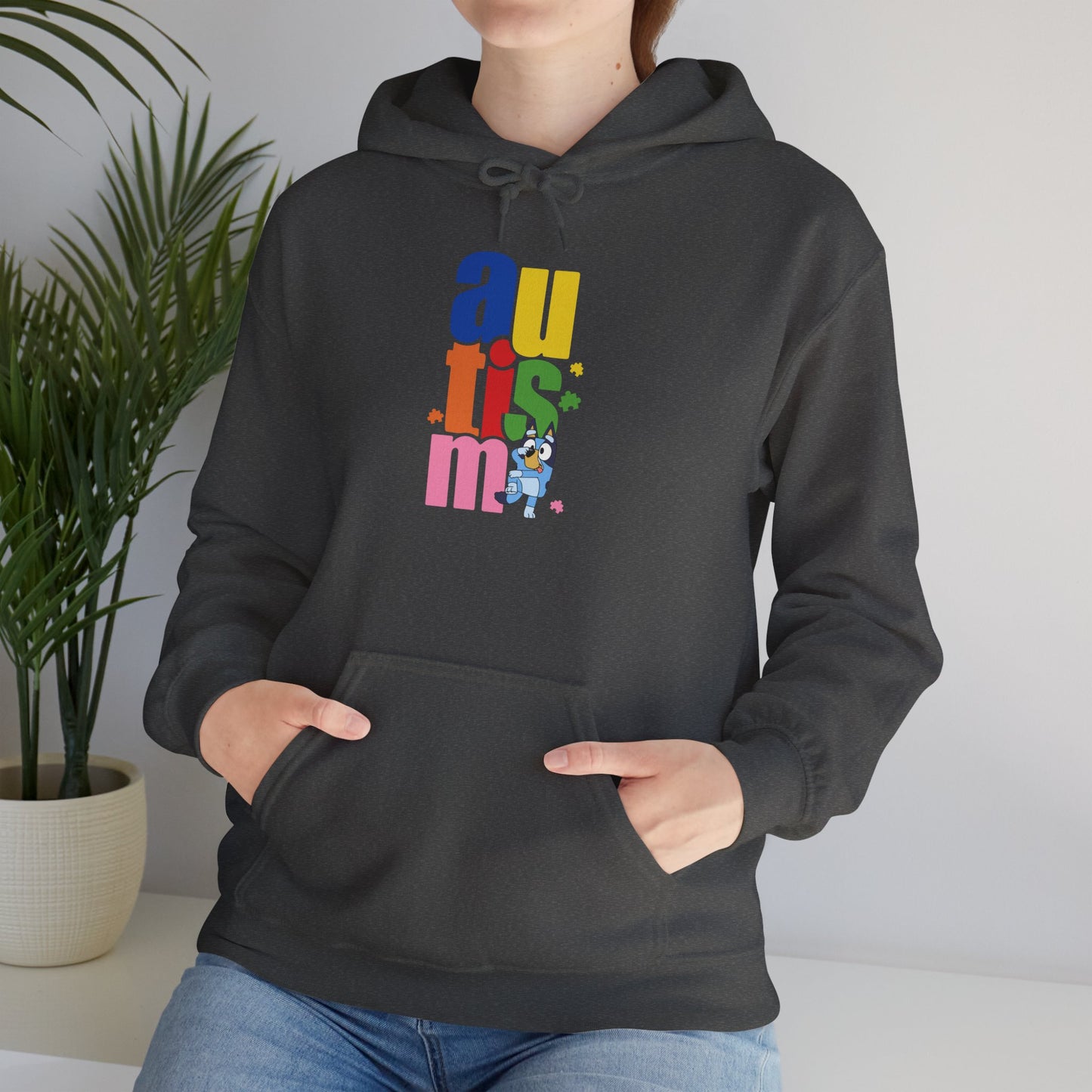 Autism Awareness Hoodie — Colorful Vertical “autism” Design