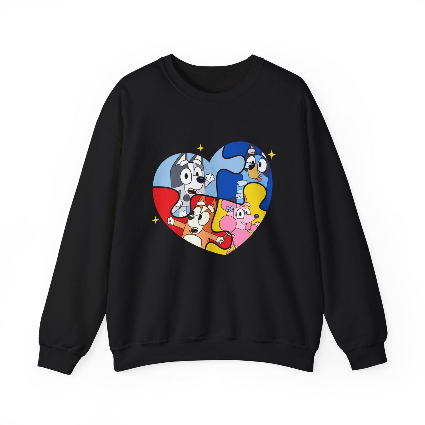 Cartoon Heart Crewneck Sweatshirt — Cute Colorful Character Patch Design