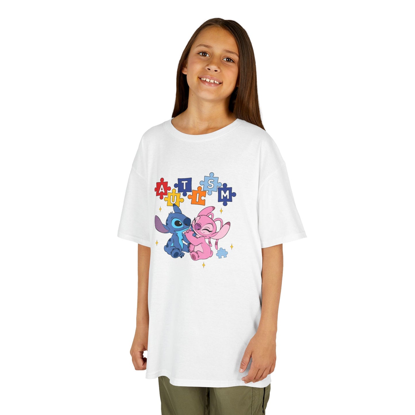 Kids Tee — Cute Stitch & Angel Heart Puzzle Design