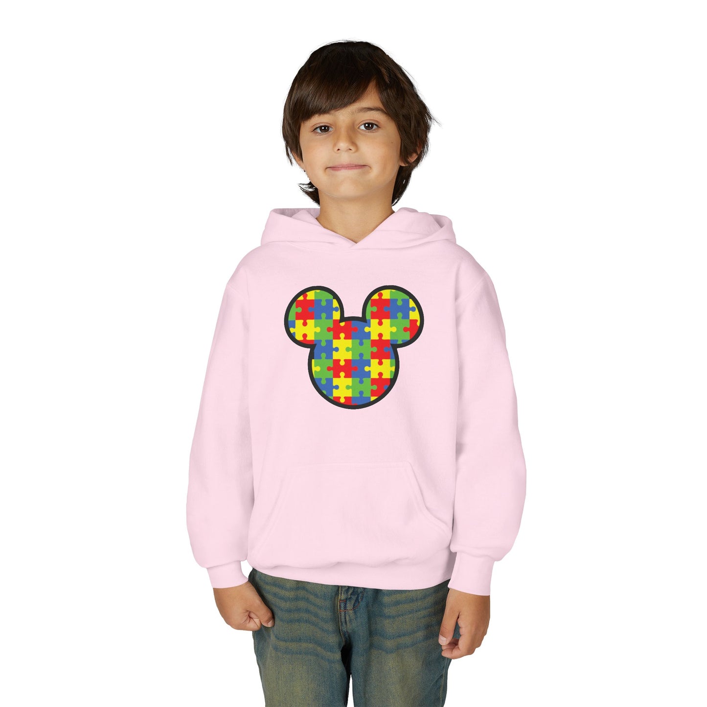 Colorful Puzzle Mickey Mouse Youth Hoodie - Perfect for Autism Awareness
