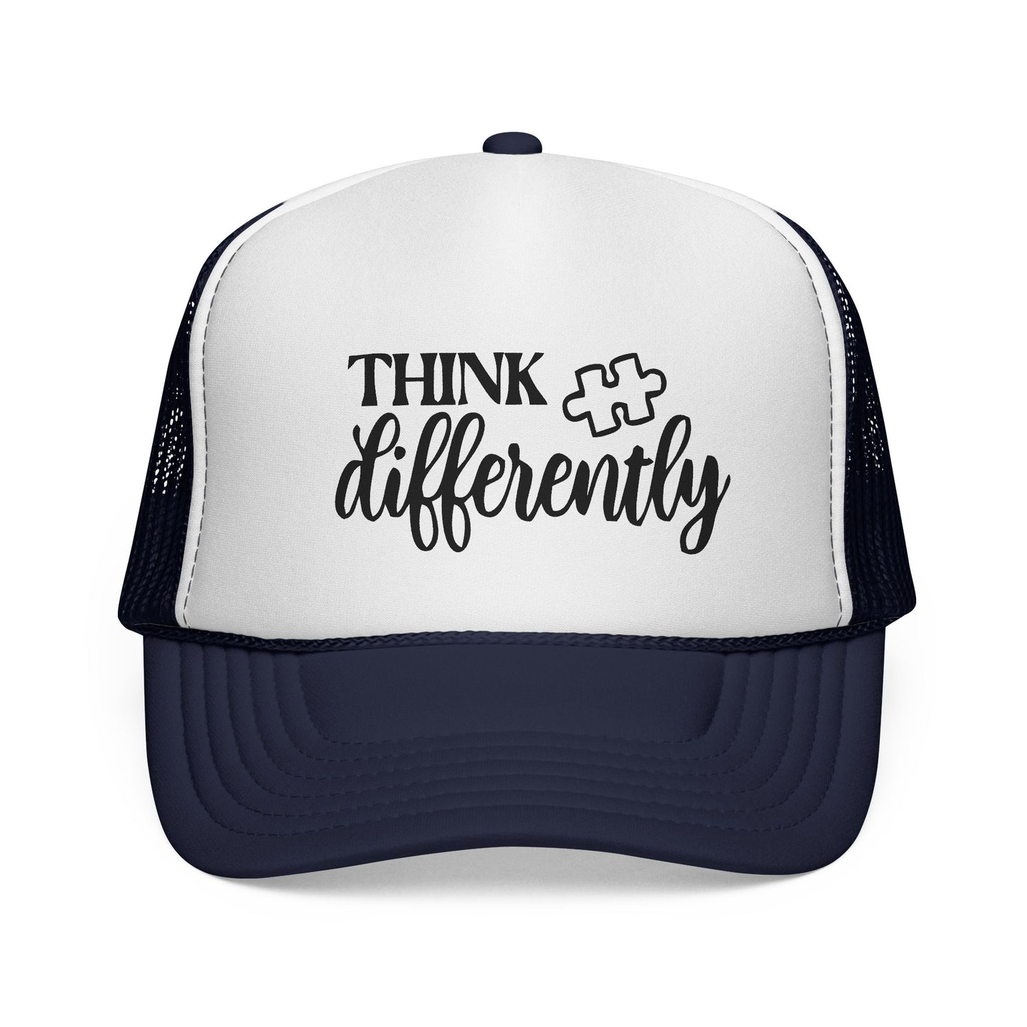 Think Differently Trucker Hat — Inspirational Puzzle Piece Cap