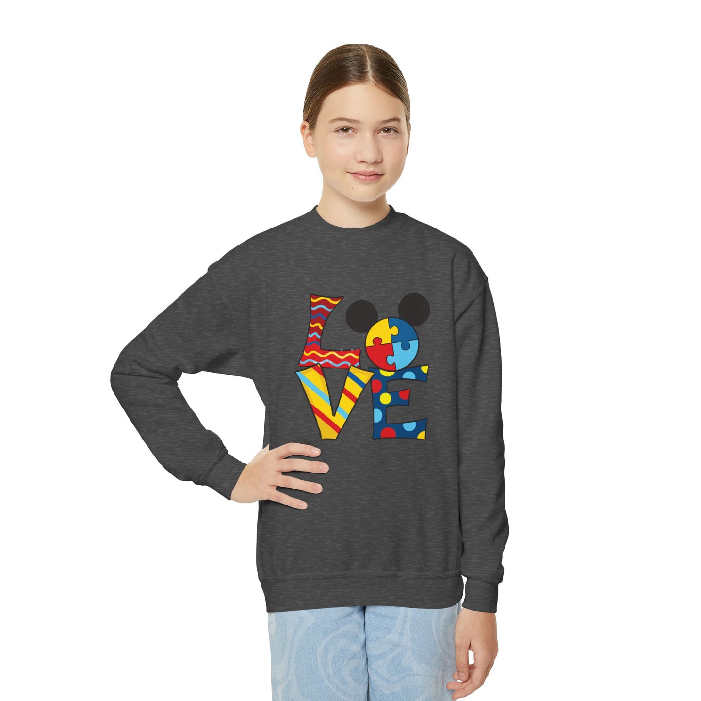Colorful Love Puzzle Youth Crewneck Sweatshirt