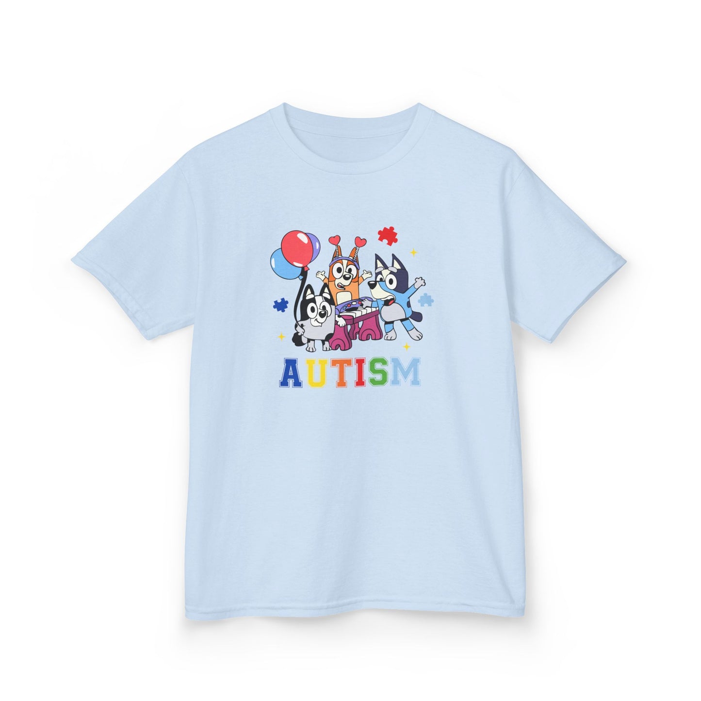 Kids Tee — Colorful 'AUTISM' Paw & Balloon Celebration Design