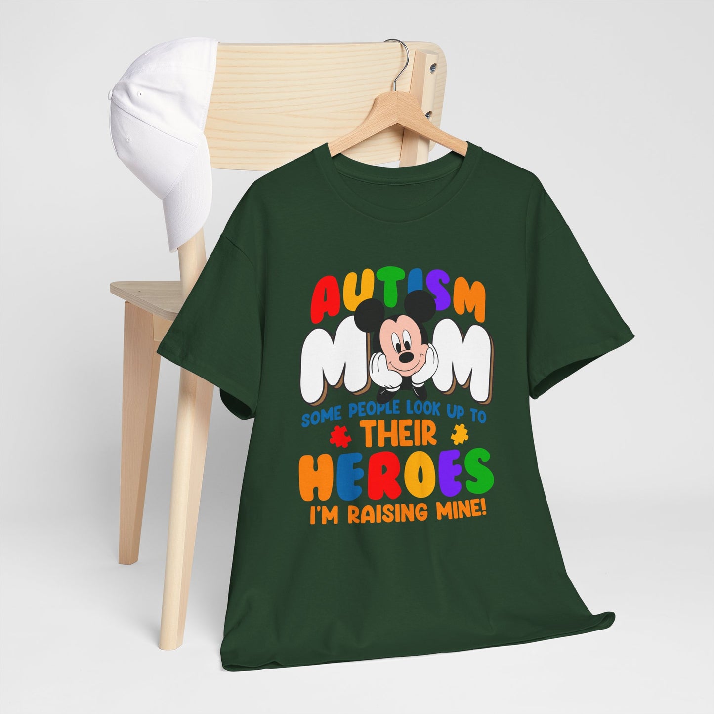 Autism Mom T-Shirt — "Some People Look Up to Their Heroes I'm Raising Mine" Colorful Support Tee