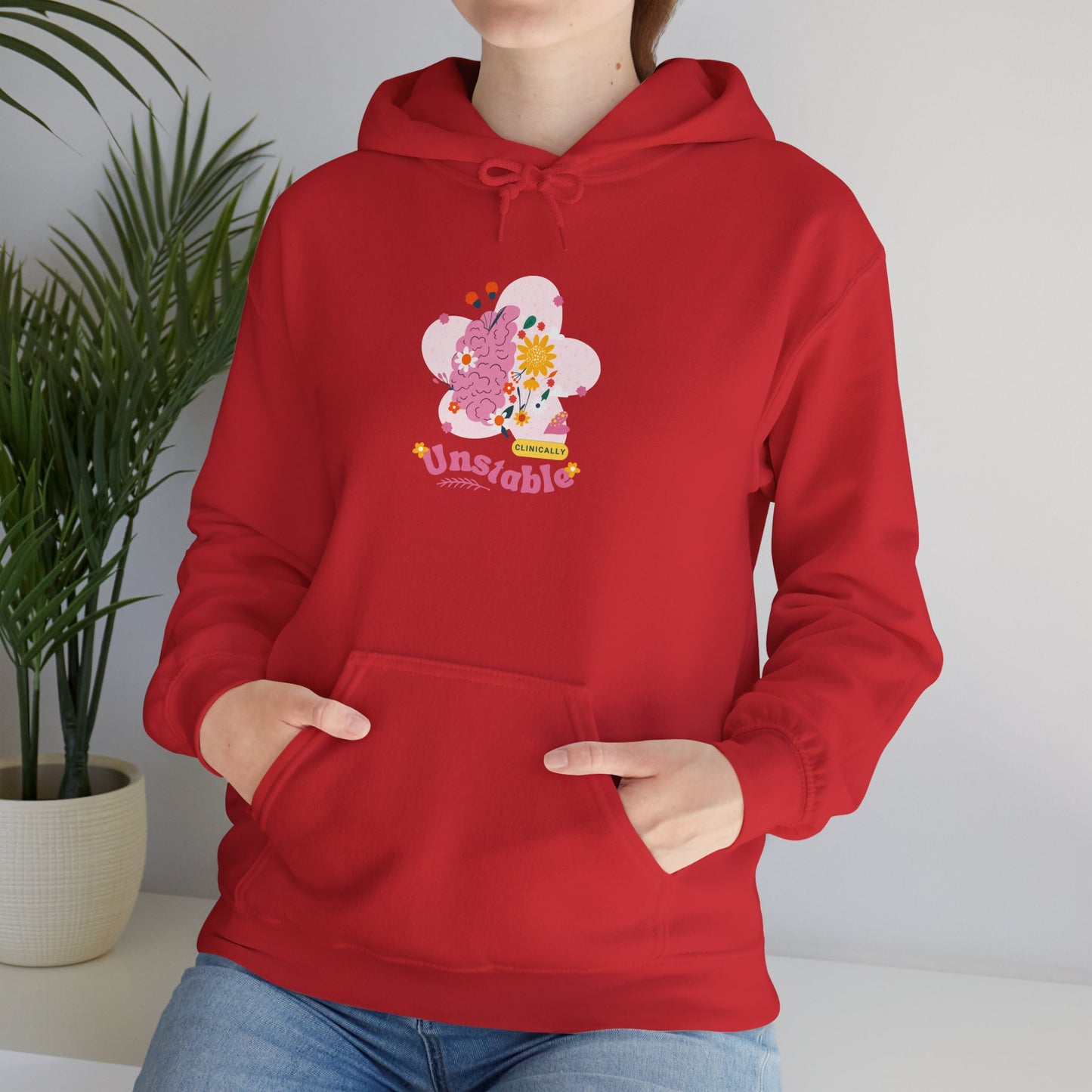 Unstable Cute Pastel Character Hoodie — Kawaii Pink Floral Graphic Sweatshirt
