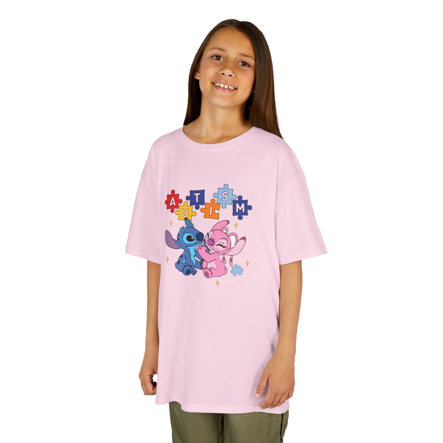 Kids Tee — Cute Stitch & Angel Heart Puzzle Design