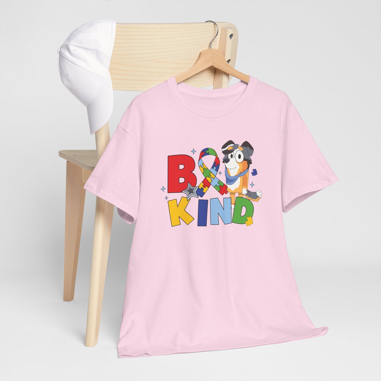 Be Kind Bluey Family T-Shirt — Colorful Rainbow Letters with Cute Design